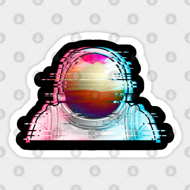 Astronaut Suit & Helmet Glitch Art Retro 80s Synthwave Sticker by Vaporwave